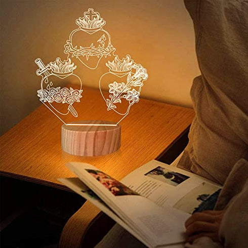 Jesus Cross Religious Night Light,Jesus Wood 3D Illusion Lamp Warm Colors